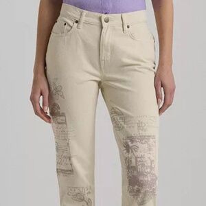 Lauren Ralph Lauren Cream Straight Leg Pants with Subtle Print